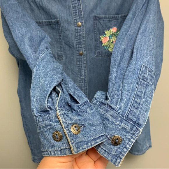 Vintage 90s Embroidered Denim Jean Button Down - Picture 6 of 14